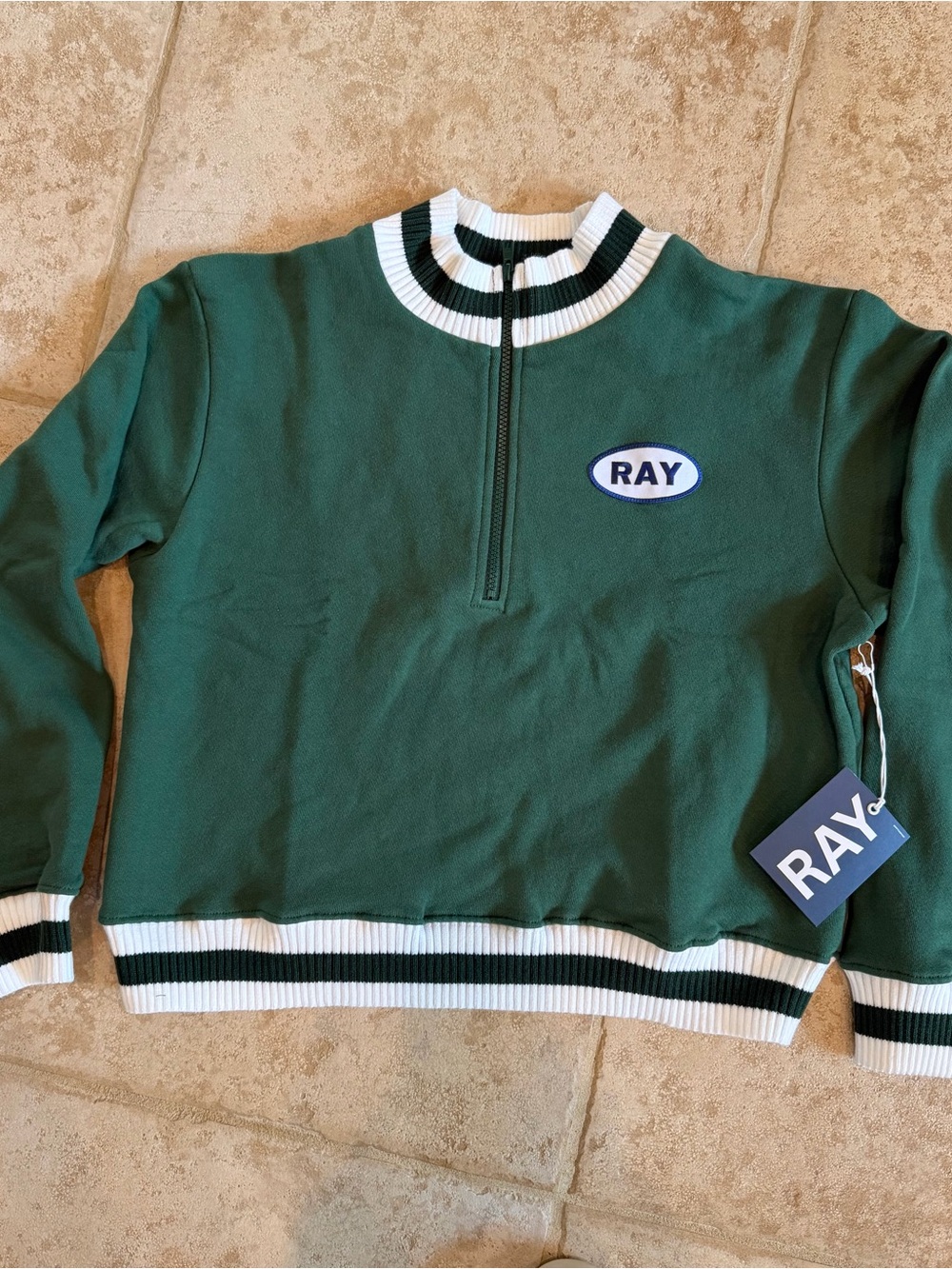 Women’s Forest Green Half-Zip Sweatshirt with Stripe Trim